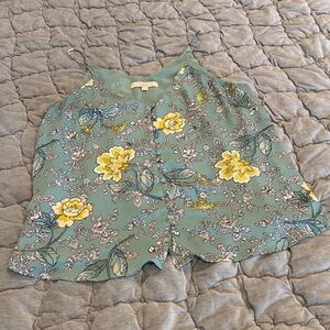 LOFT Green Floral Camisole with Yellow Highlights